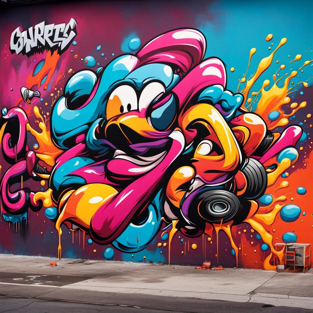 Fitness Humor in Colorful Graffiti Street Art