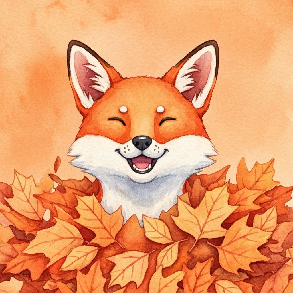 Happy Fox Head Among Autumn Leaves
