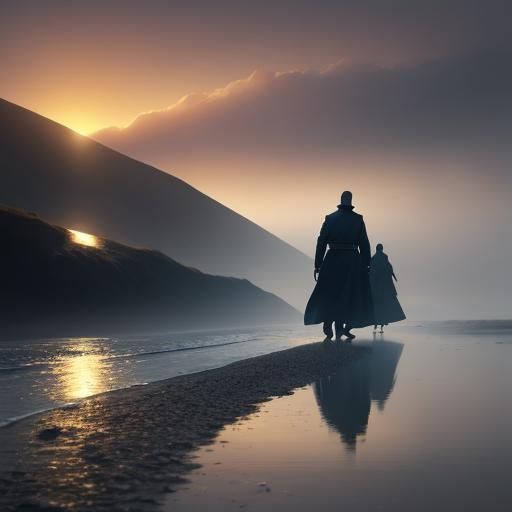 Beach Walk: Hyper-Realistic Digital Art of Couple