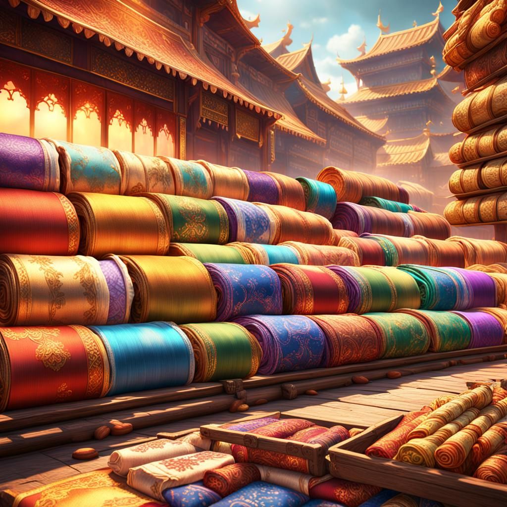 Silk Rolls at a Bazaar: Fantasy Concept Art