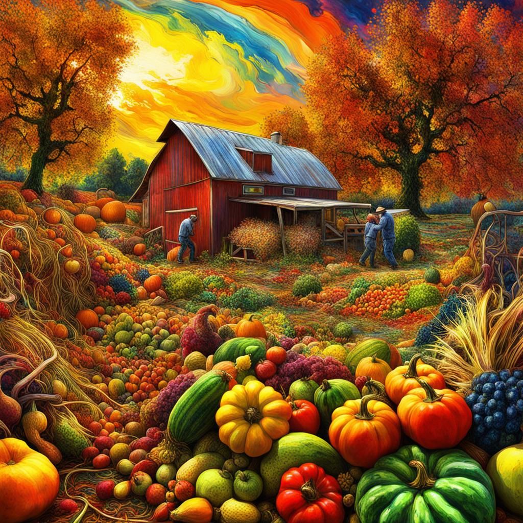 Autumn Harvest at Permaculture Farm in Fauvist Style