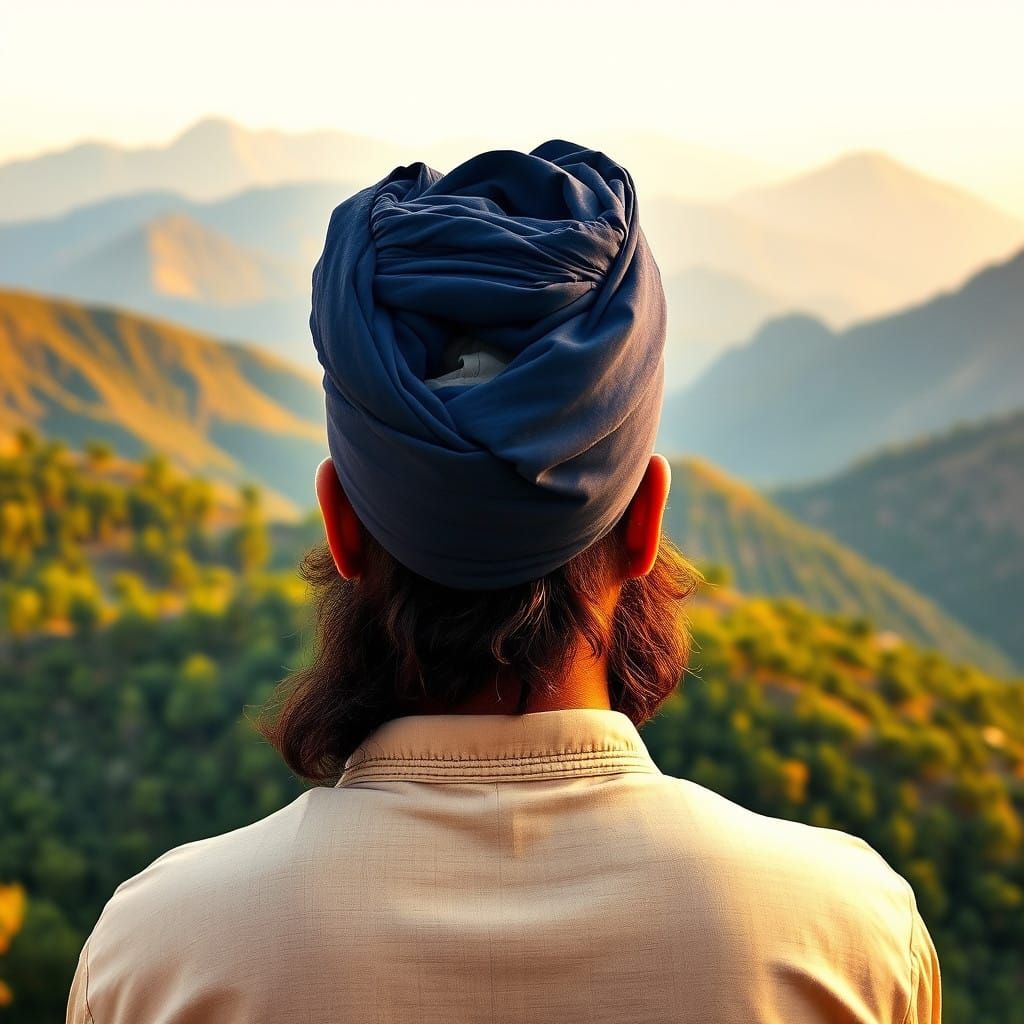 Sikh Man Contemplates Majestic Shivalik Hills