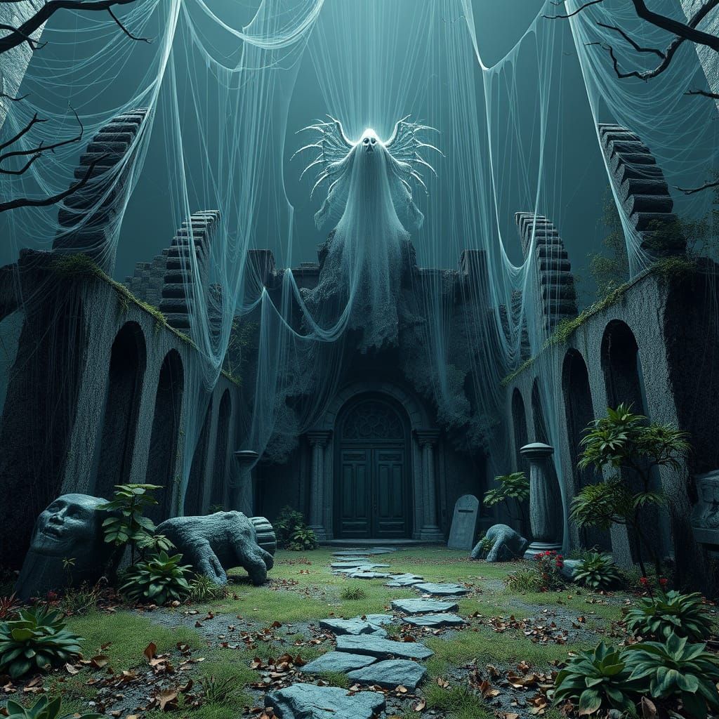 Ethereal Spirit Haunts Abandoned Garden Tomb