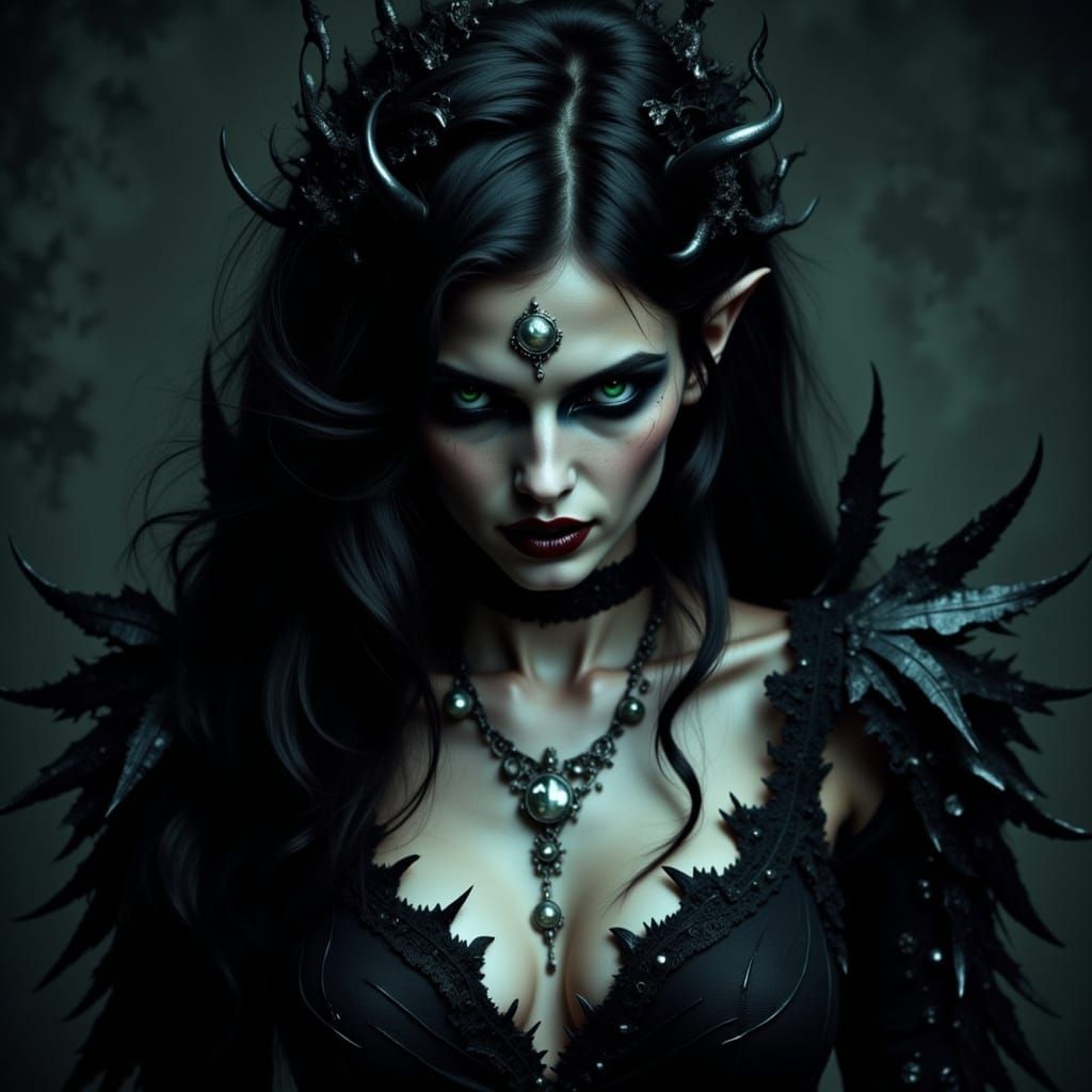 Dark Gothic Vampire Goddess in Hyperrealistic Portraiture