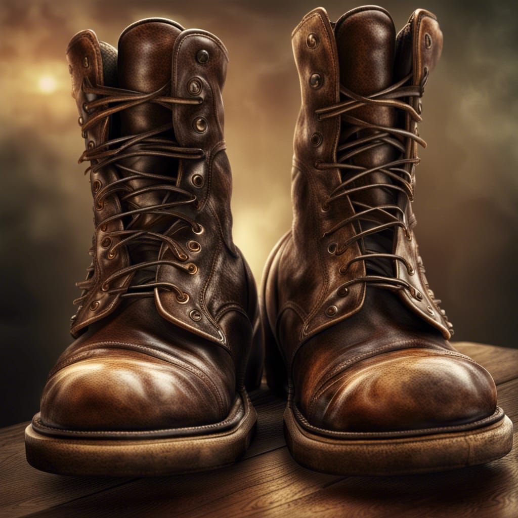 Detailed Digital Art of Repaired Old Boots
