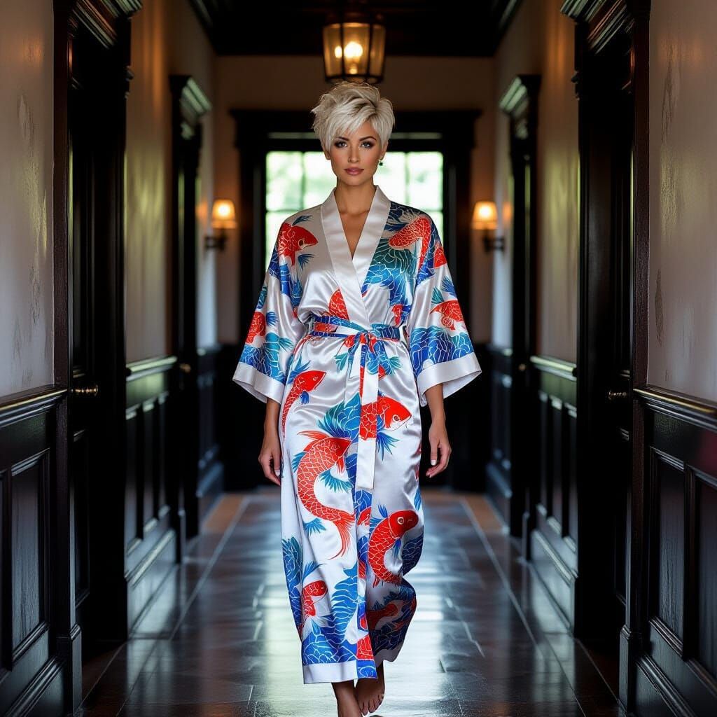 Woman in Silk Gown in English Estate