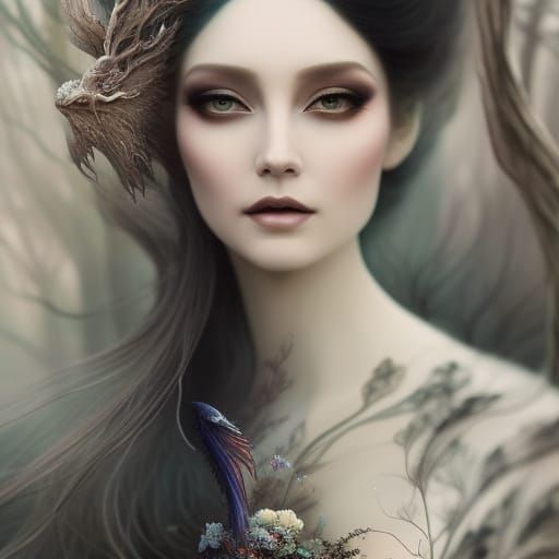 Ethereal Princess in Liminal Forest, Digital Illustration