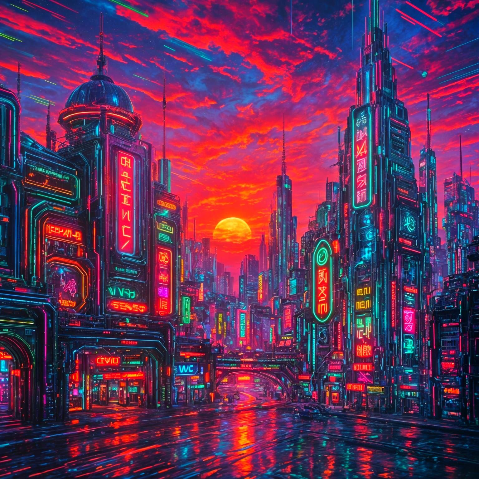 Cyber city sunset
