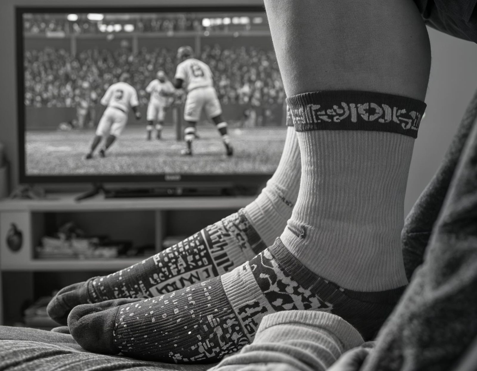 Man Watching Baseball in Lucky Socks, Matte Painting