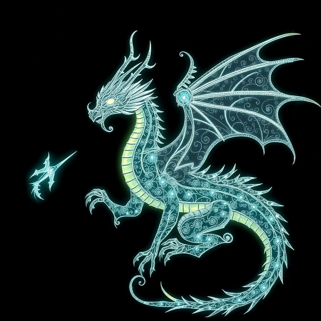 Ethereal Bioluminescent Dragon with Filigree Designs