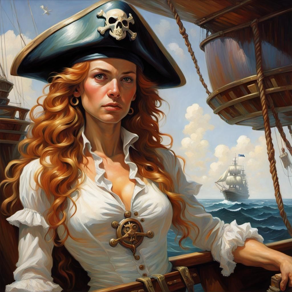 Mermaid Pirate Captain Portrait in Oil Painting Style