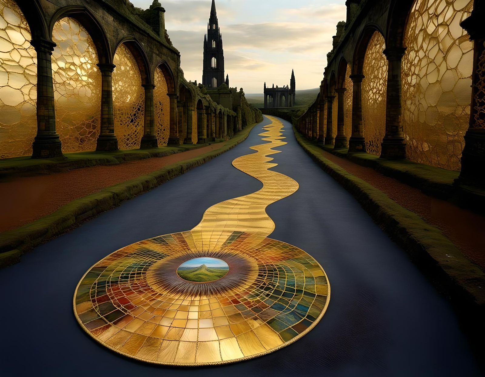 Surreal Terraformed Landmark on a Long Road