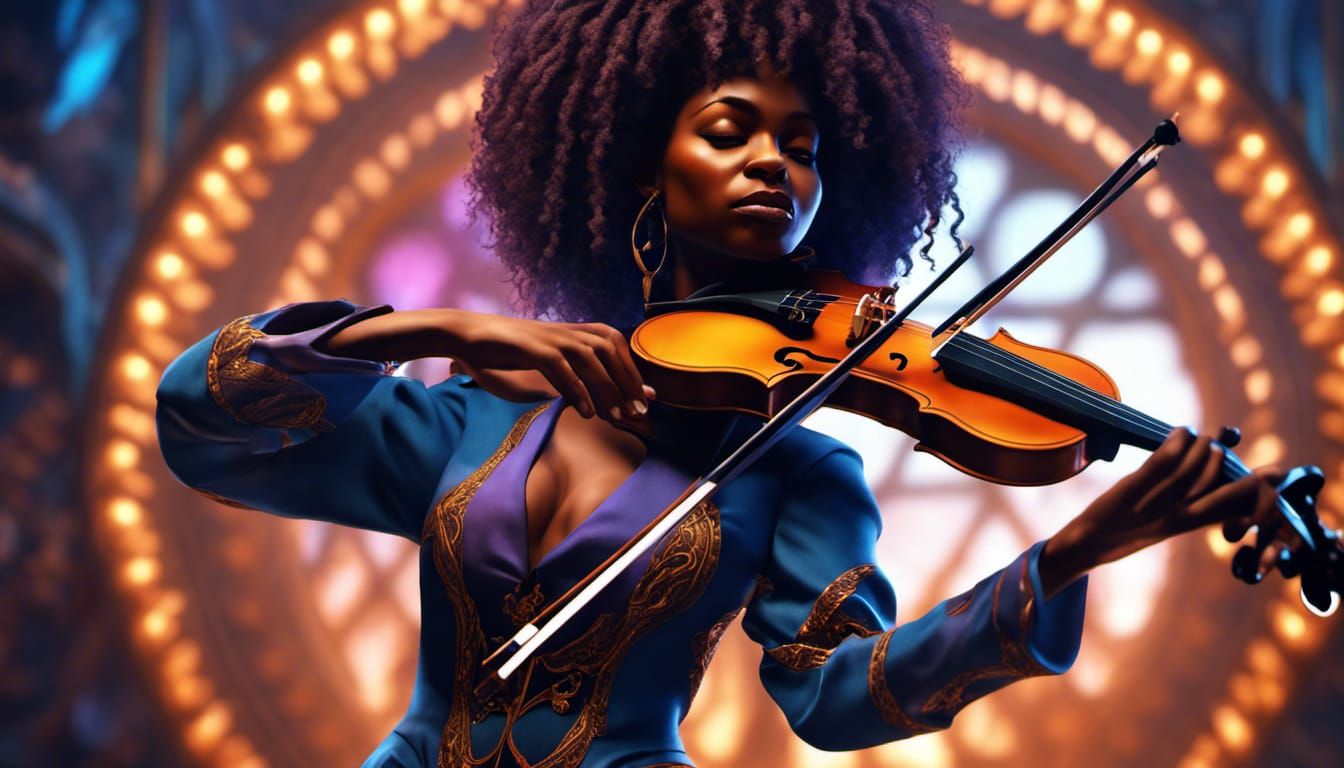 Soulful Violinist in Vibrant Aetherpunk Fantasy