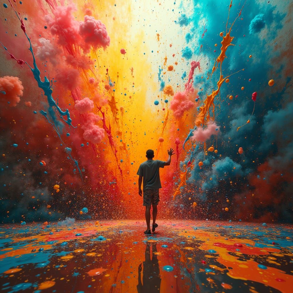 Chaotic Masterpiece: Vibrant Splatter Painting on Canvas