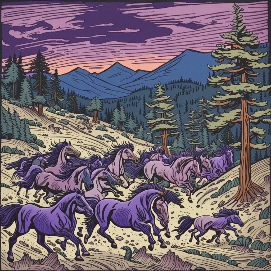 Horses Stampede Through Mountains at Night