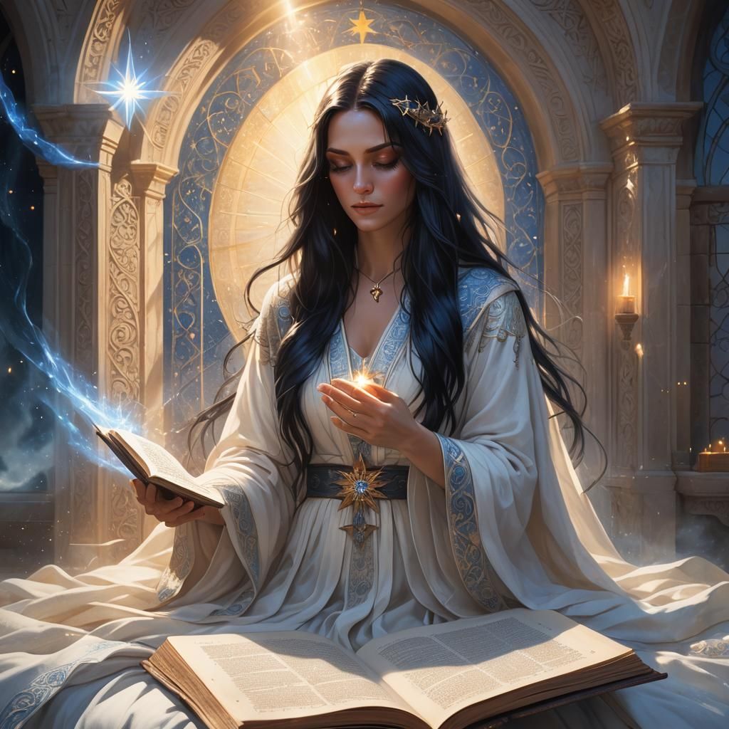 Ethereal Woman Praying with Holy Book