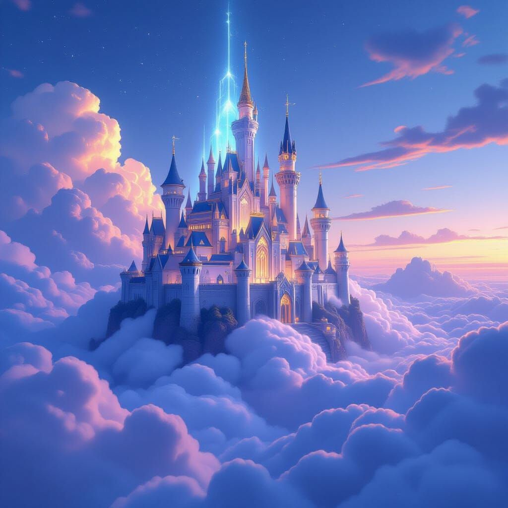 Grand Cloud Academy Floating in Twilight Sky