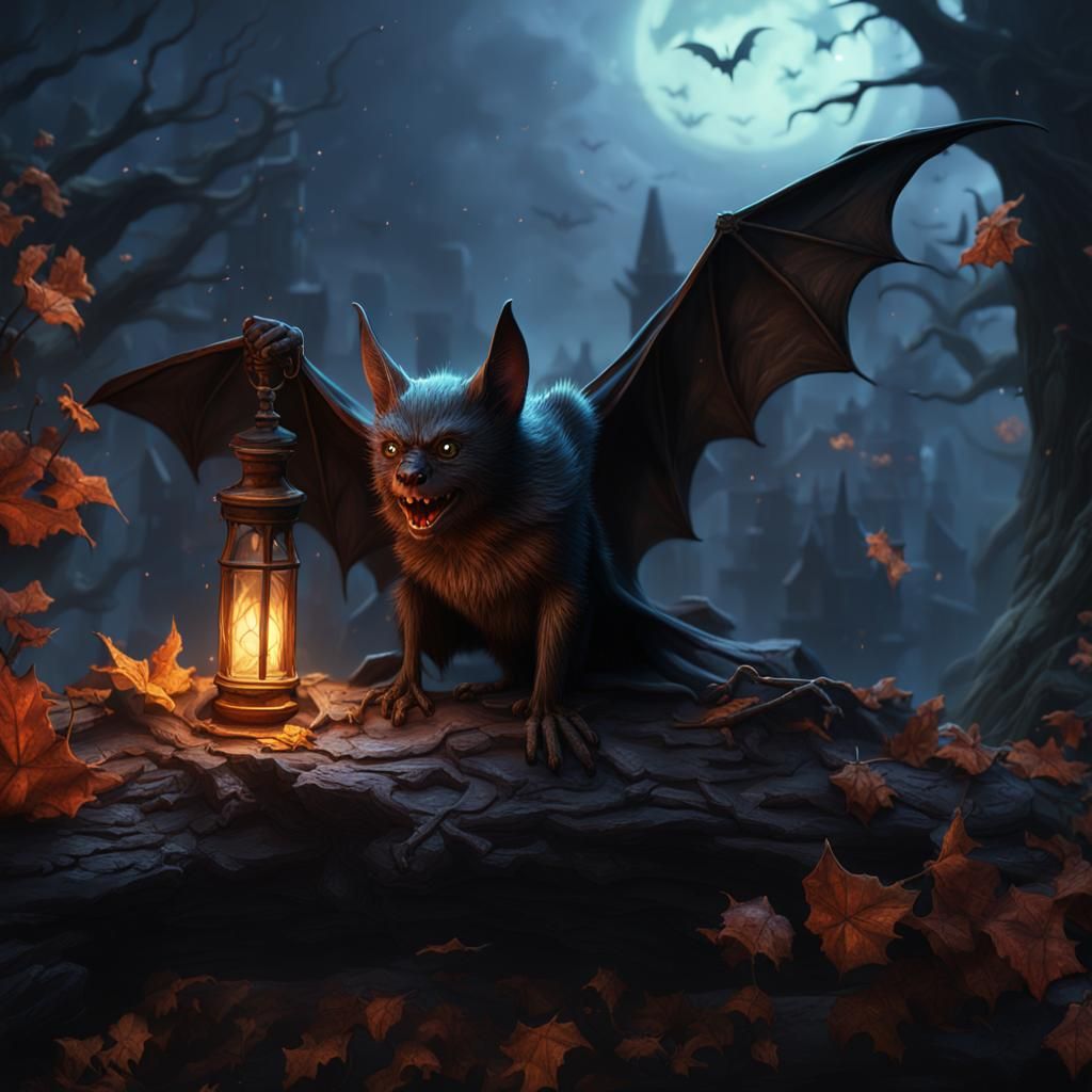 Witch and Bat: Detailed Fantasy Art