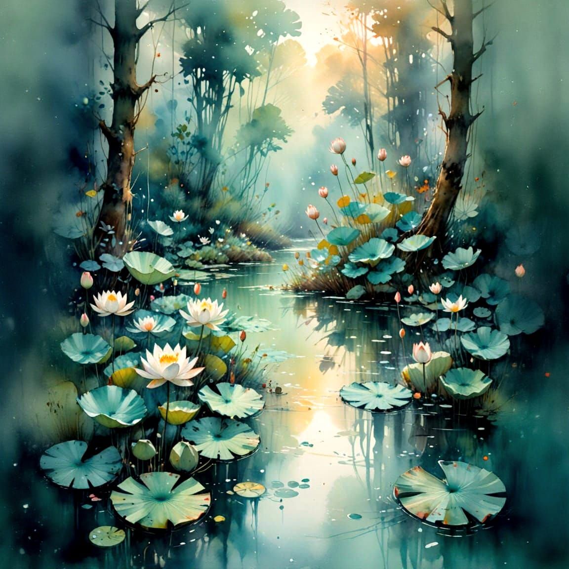 A small lake full of beautiful lotus flowers