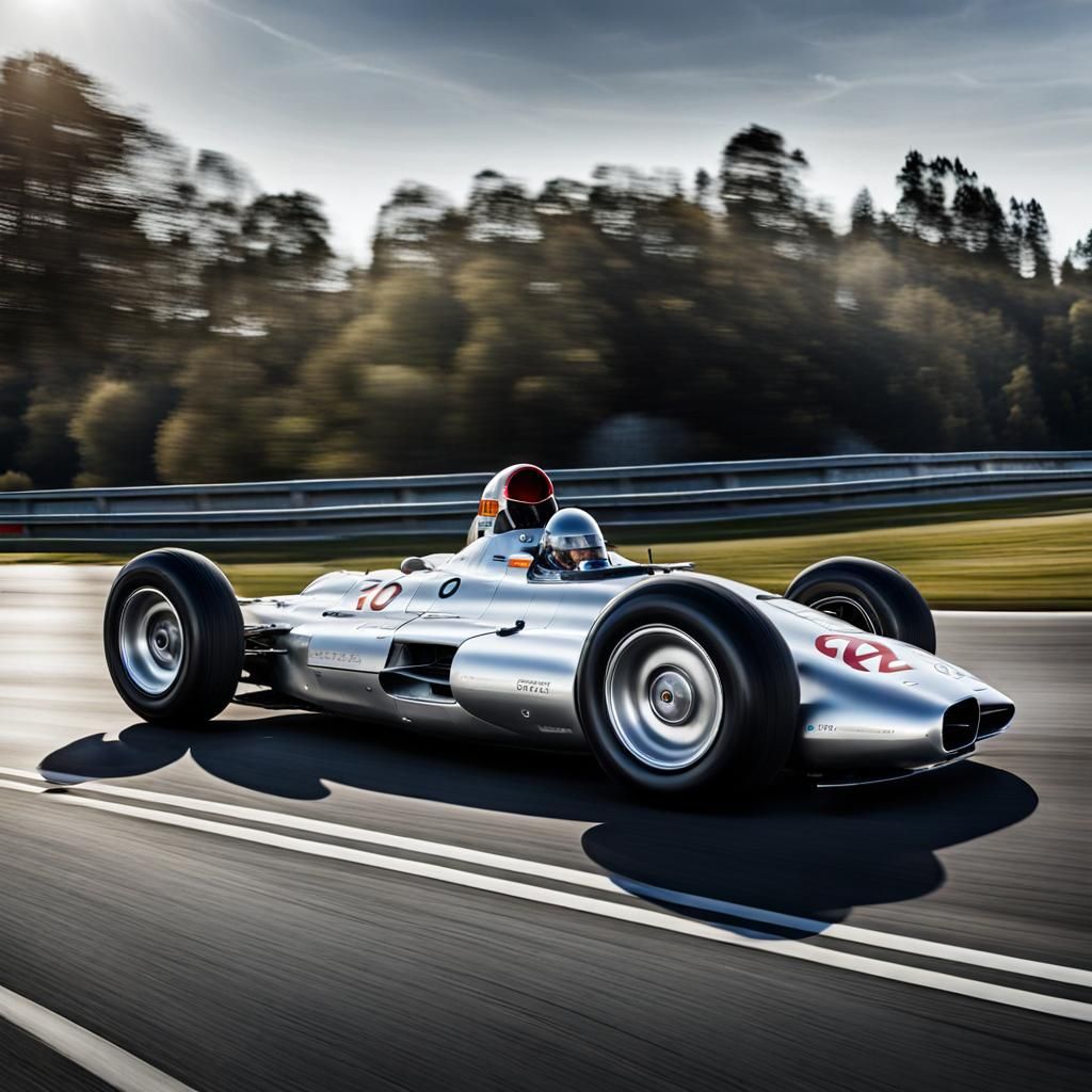 Silver Mercedes T80 on the Road