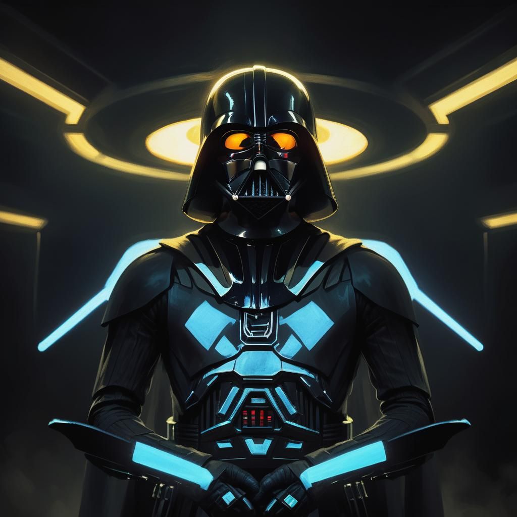 Darth Vader: Ominous Film Still in Oil Painting Style