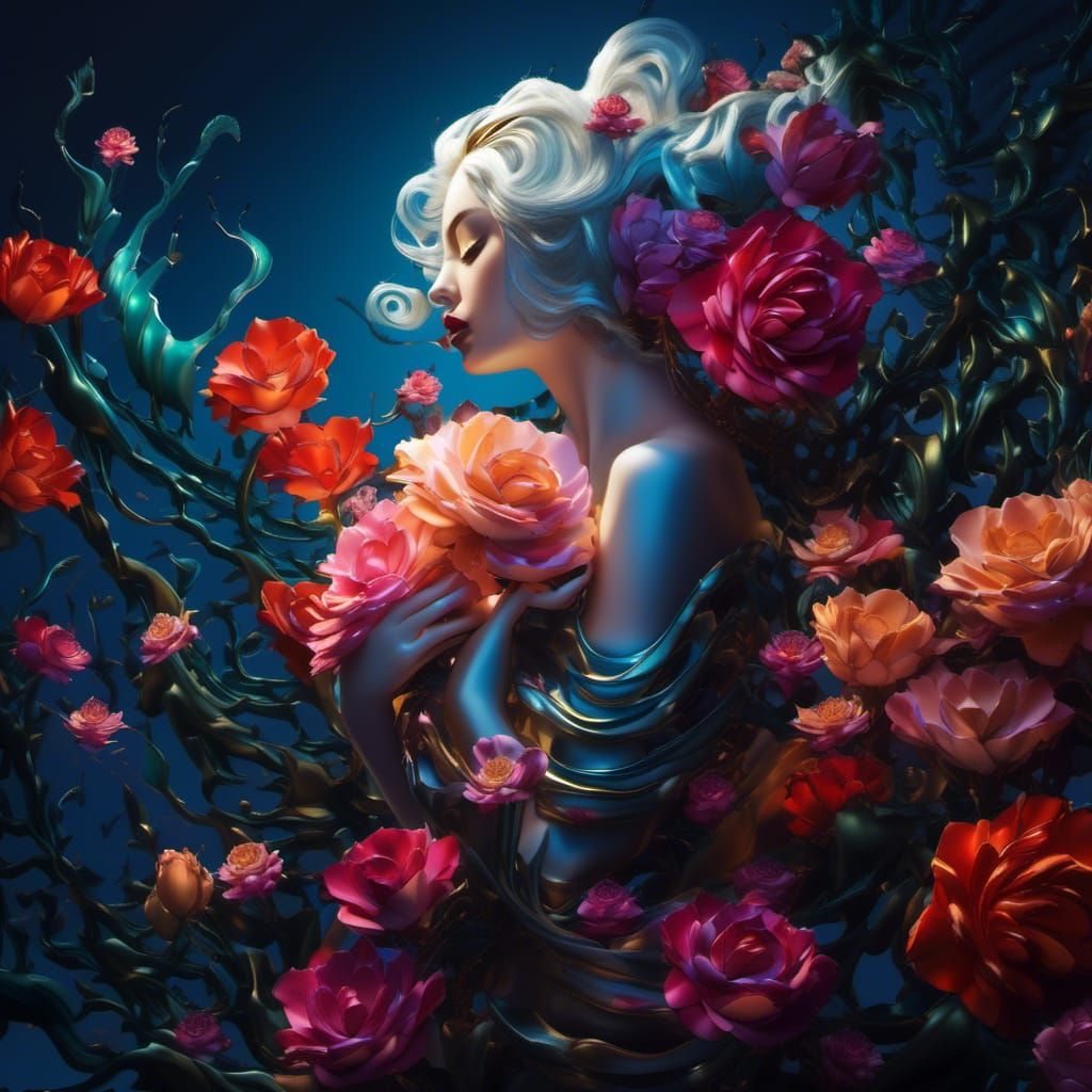 Surreal Winter Roses in Dreamlike Landscape