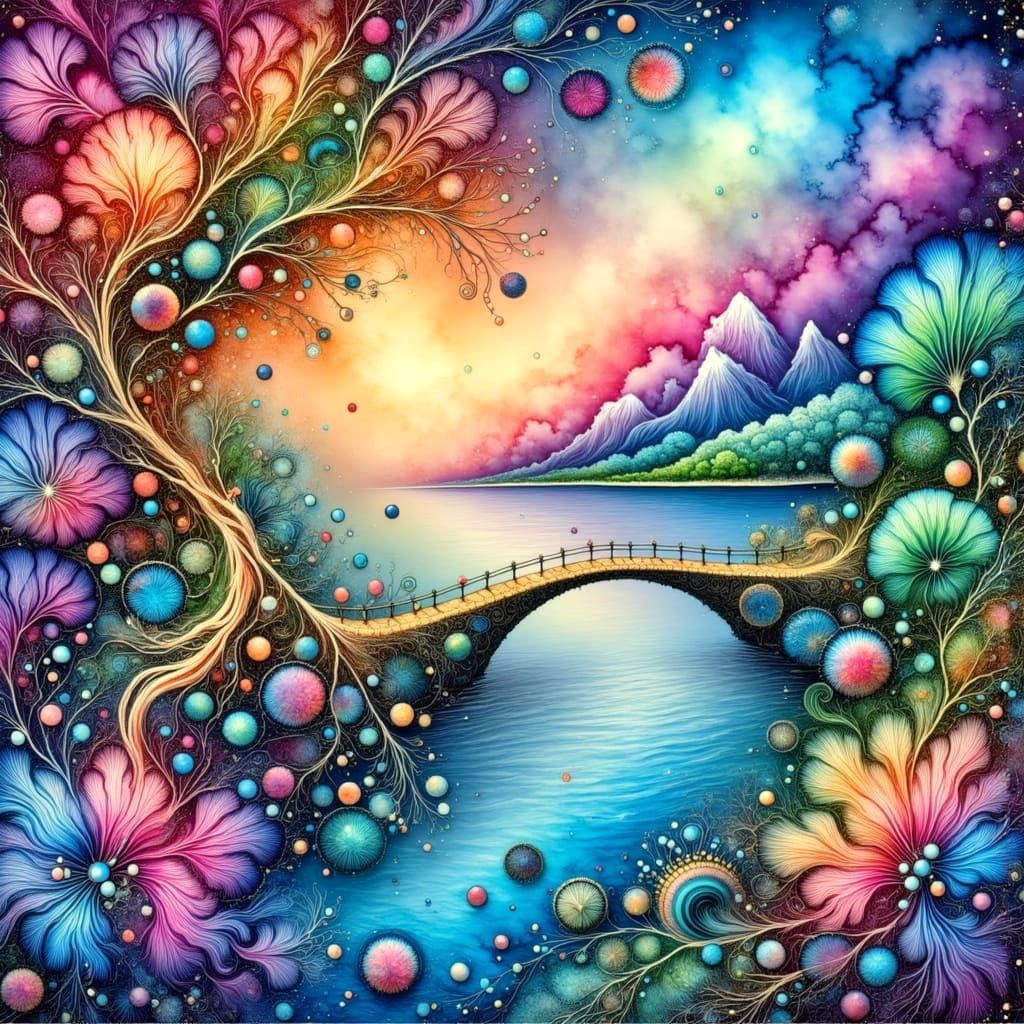 Peaceful Elven Couple on a Majestic Monet-Style Bridge