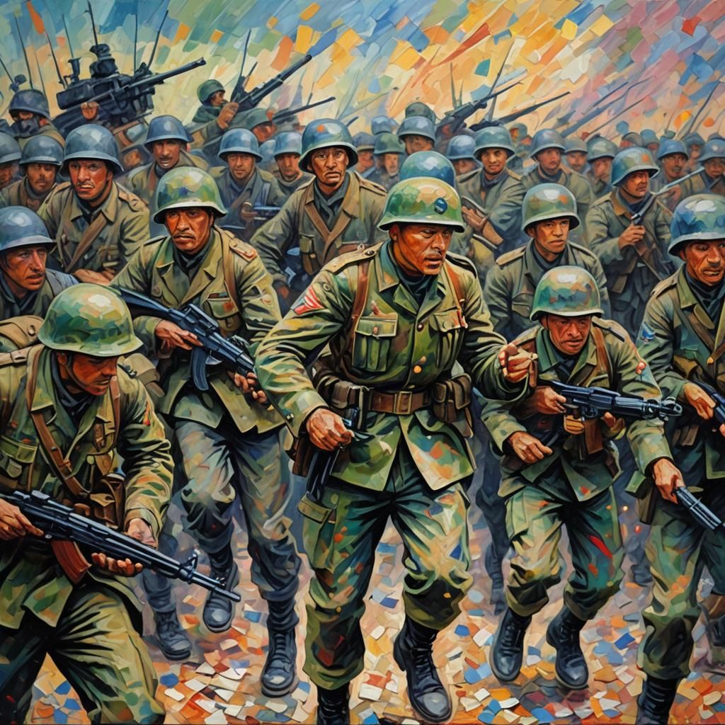 Neo-Impressionist Oil Painting: On Narrative War