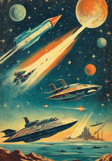 Crowded Space Scene with Vibrant Celestial Objects