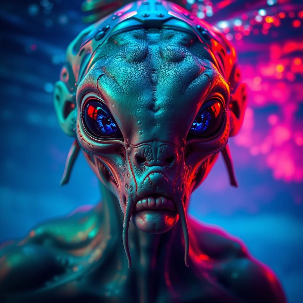 Underwater Alien Portrait in Bioluminescent Hues