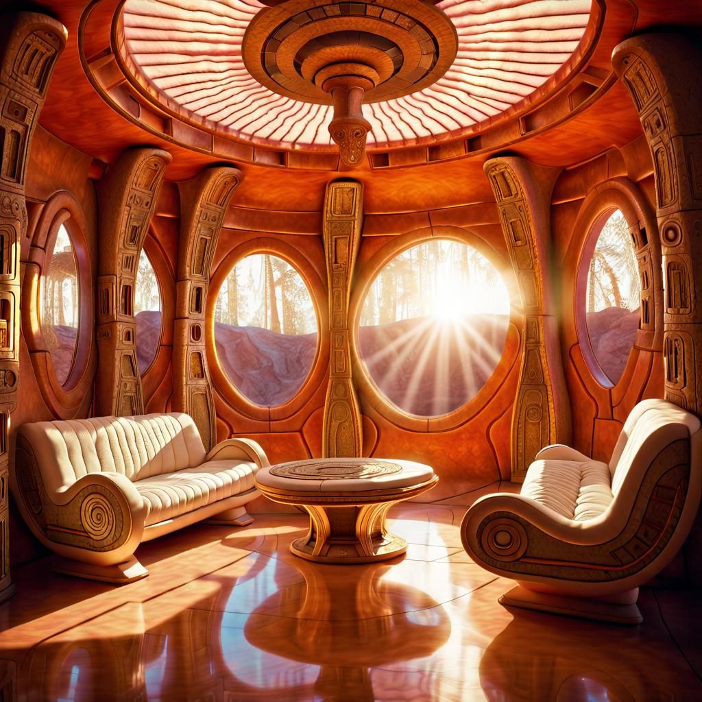 Sci-Fi Etruscan Temple Interior in Hyperrealism