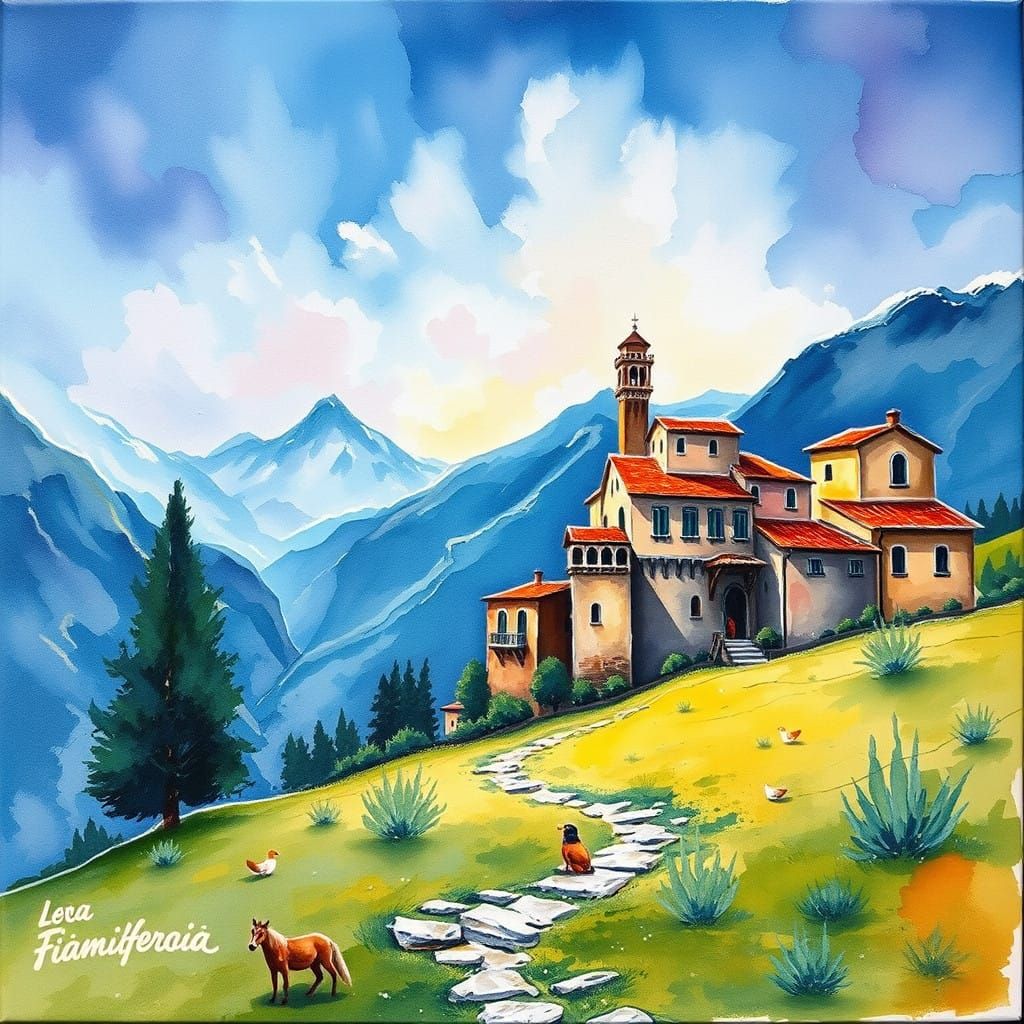 Impressionist Masterpiece of a Village in the Mountains