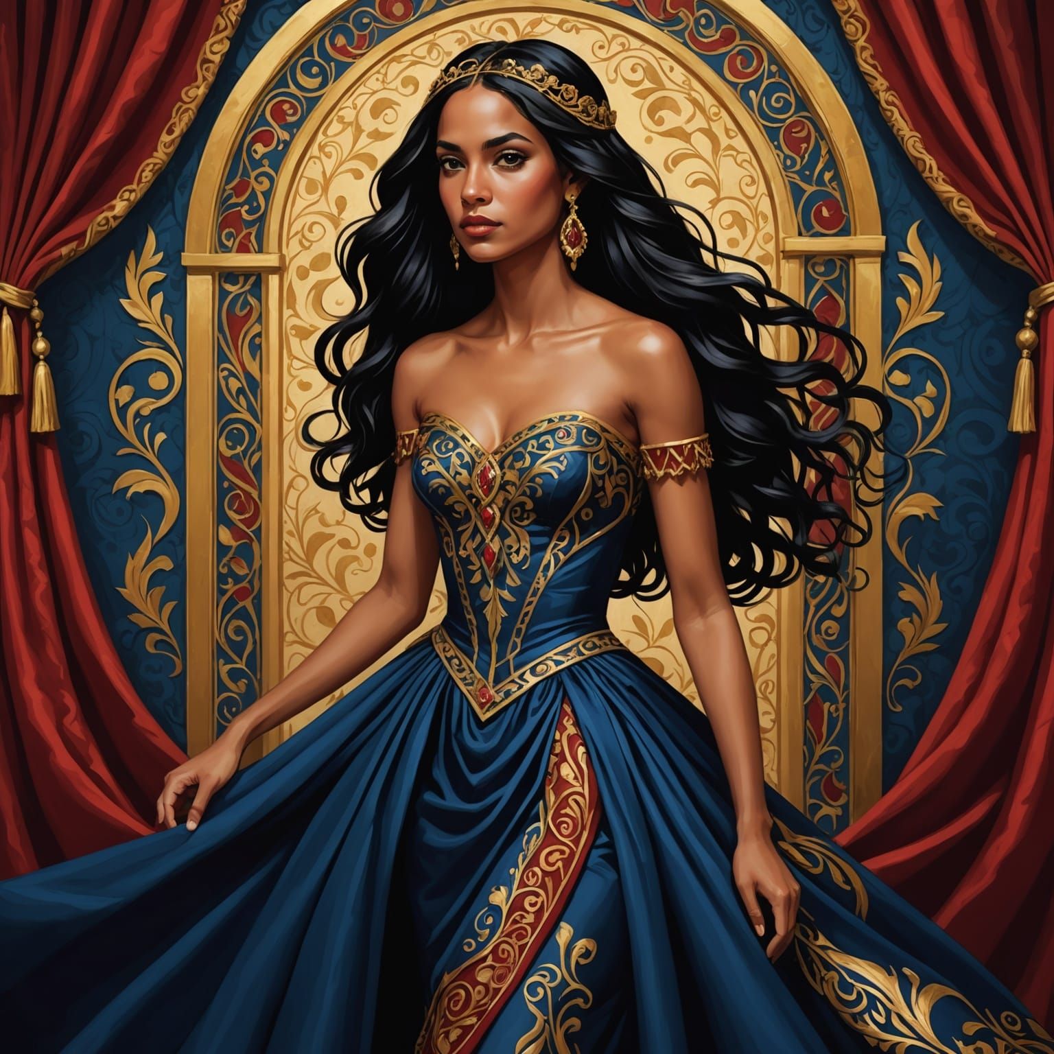 Elegant Puerto Rican Woman in Renaissance Style Gown