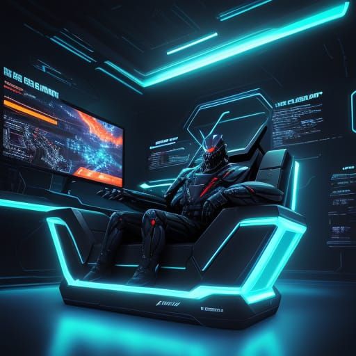 Gamer in Futuristic Darkroom with Neon Accents