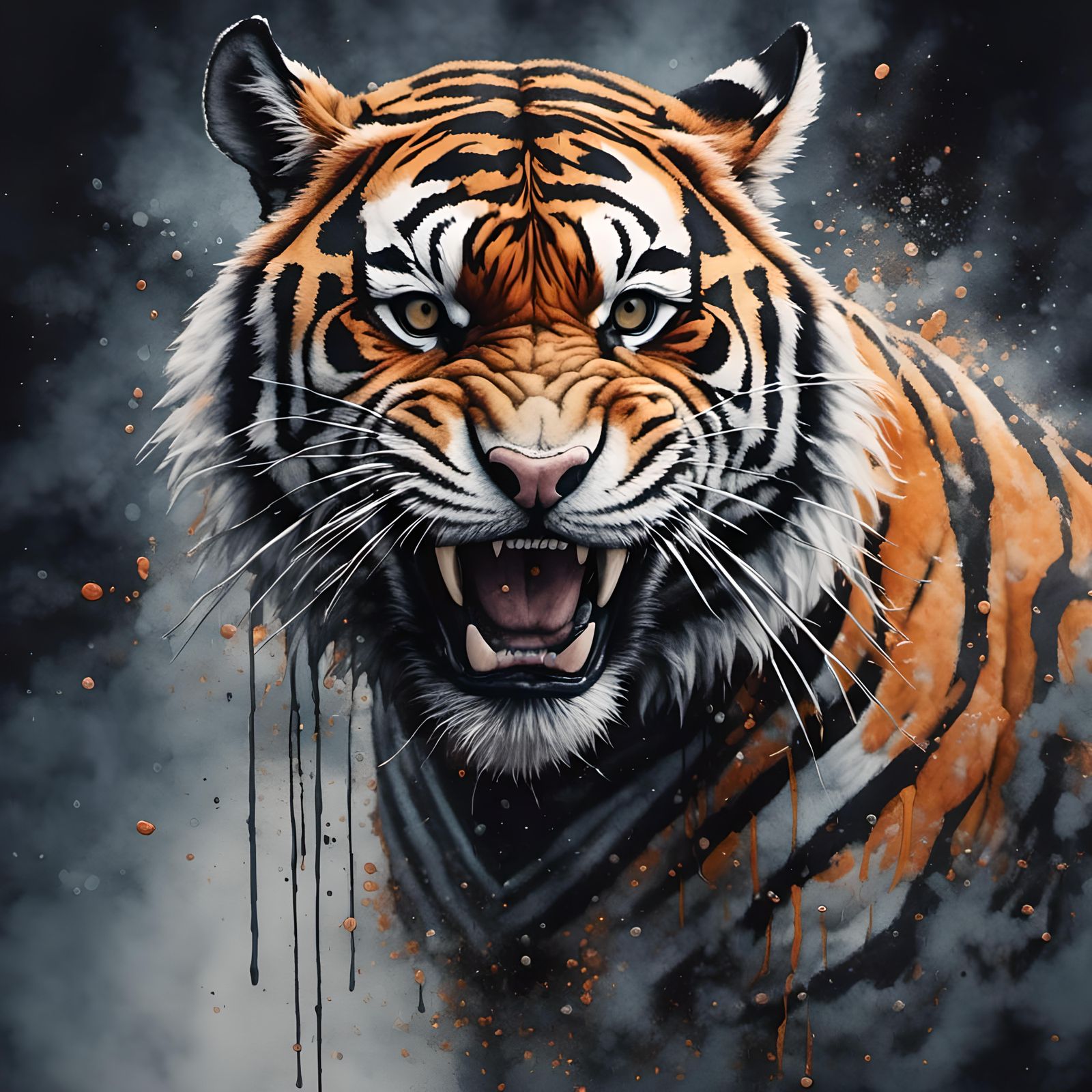 Ninja Tiger in Faded Watercolour Style