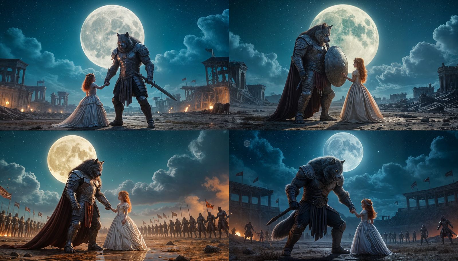Werewolf Gladiator Protects Princess Under Starry Moon