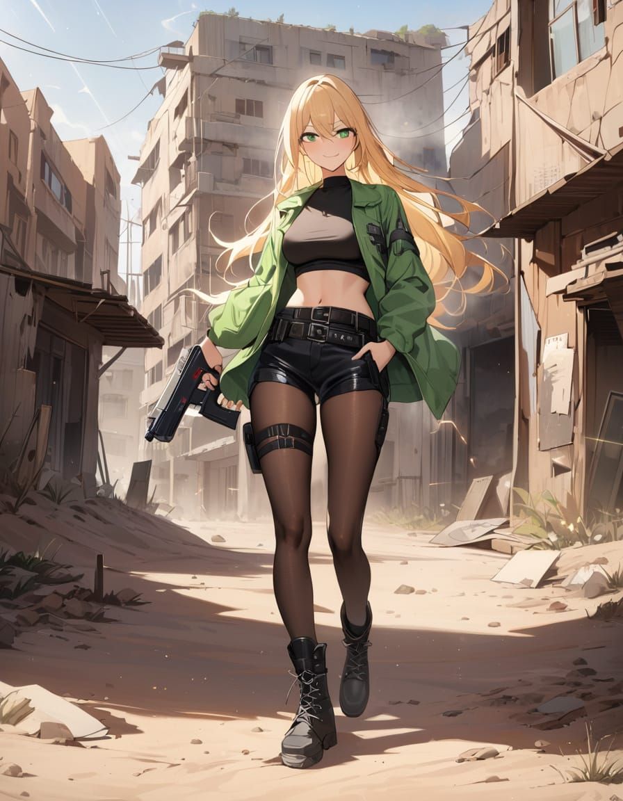 Futuristic Heroine Walks Through Desert Town