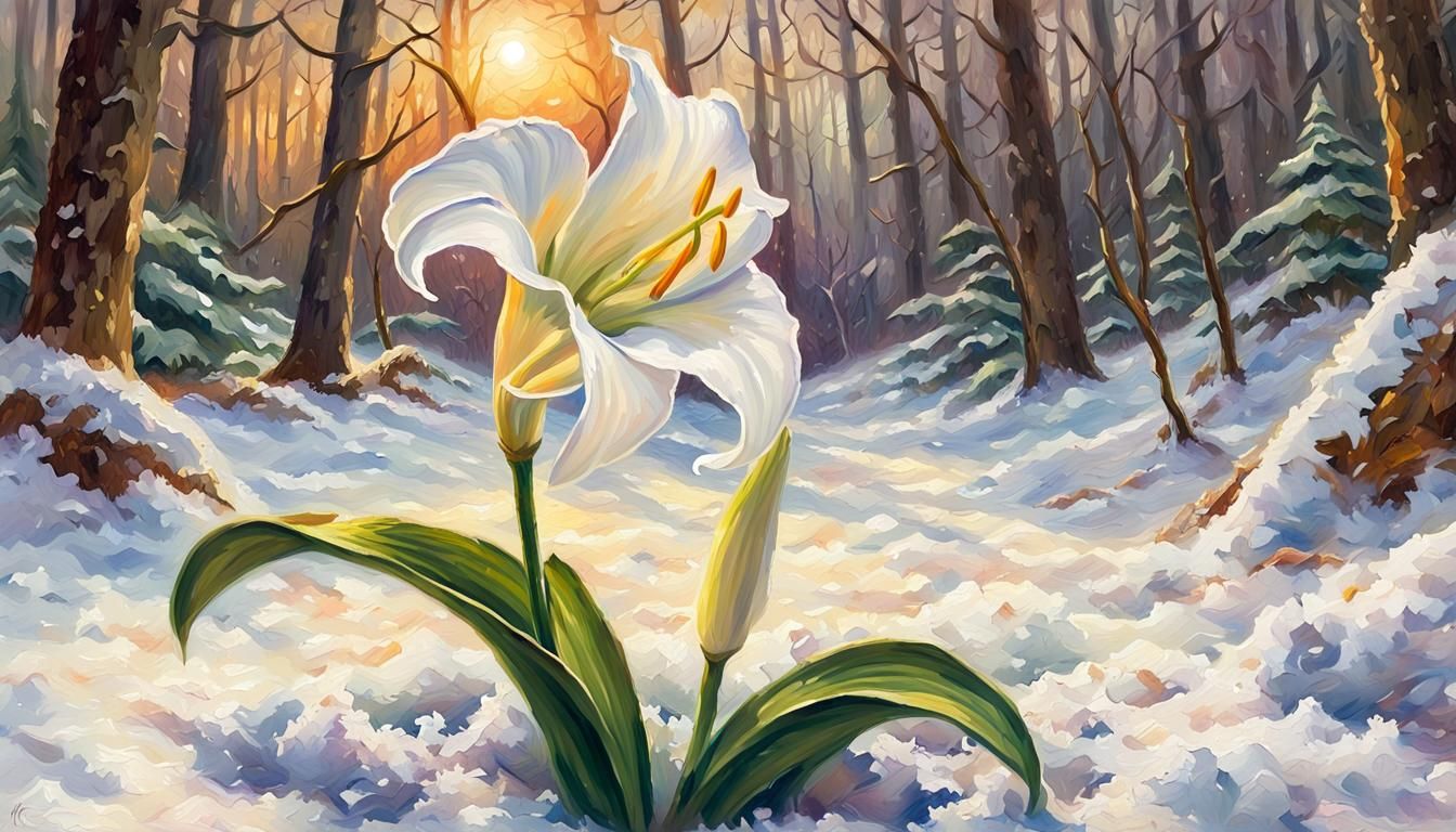 Easter Lily in Sunlight: An Impressionist Gouache Painting