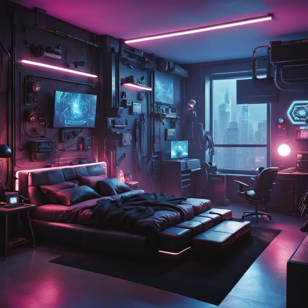 Cyberpunk Apartment in Tech Noir Style