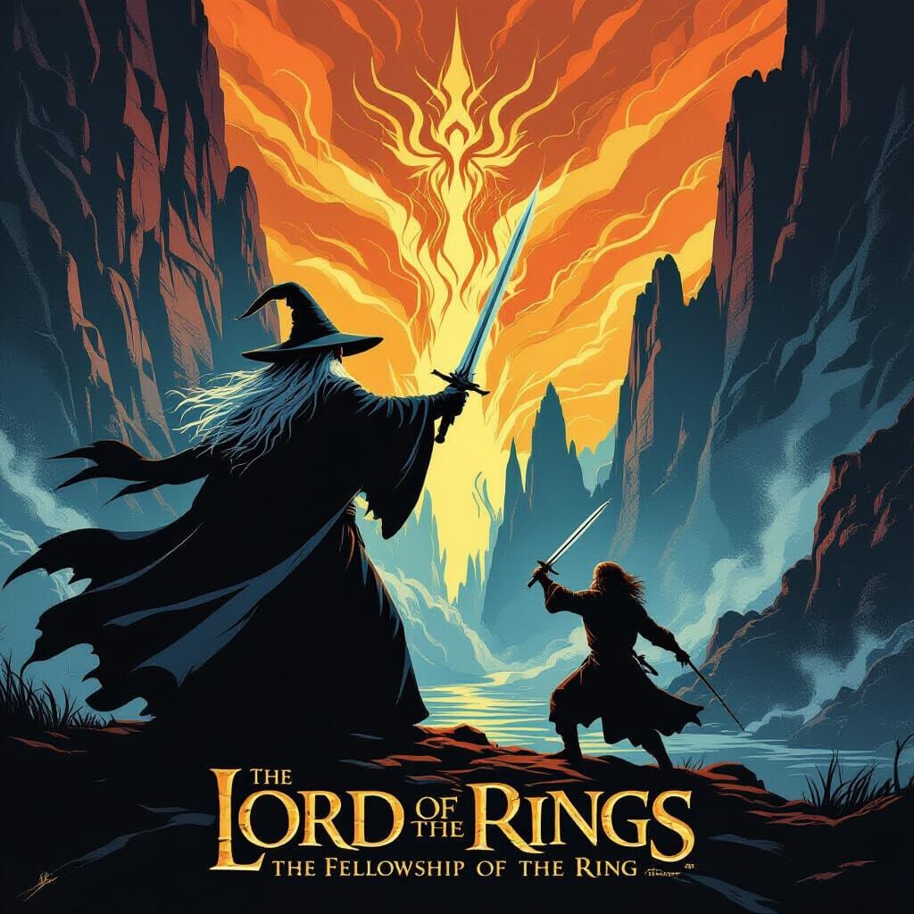 Gandalf vs Balrog Movie Poster in Graphic Novel Style