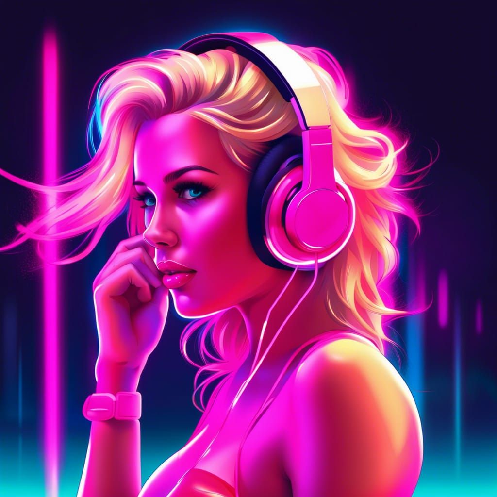 Attractive Blonde Girl in Synthwave Neon Style
