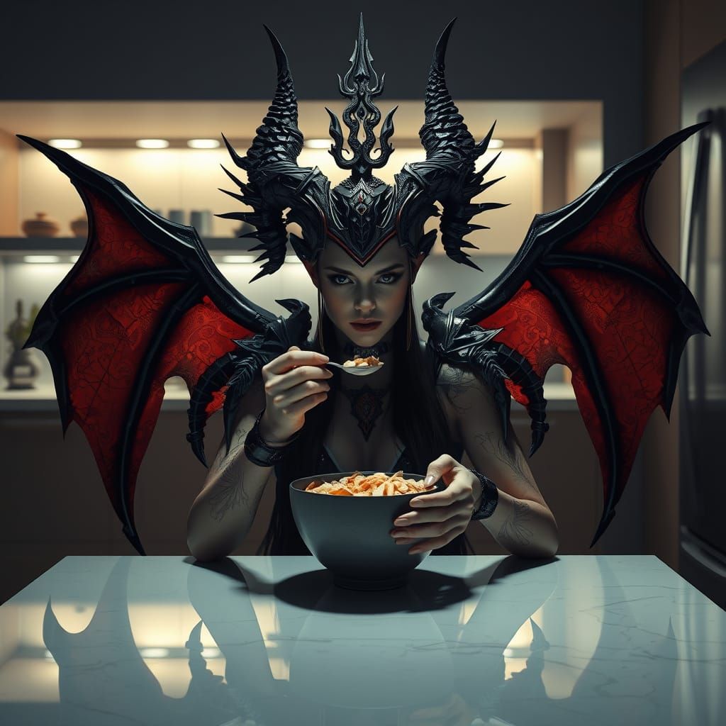 Lillith from Diablo Eats Breakfast: Photorealistic Dark Fant...