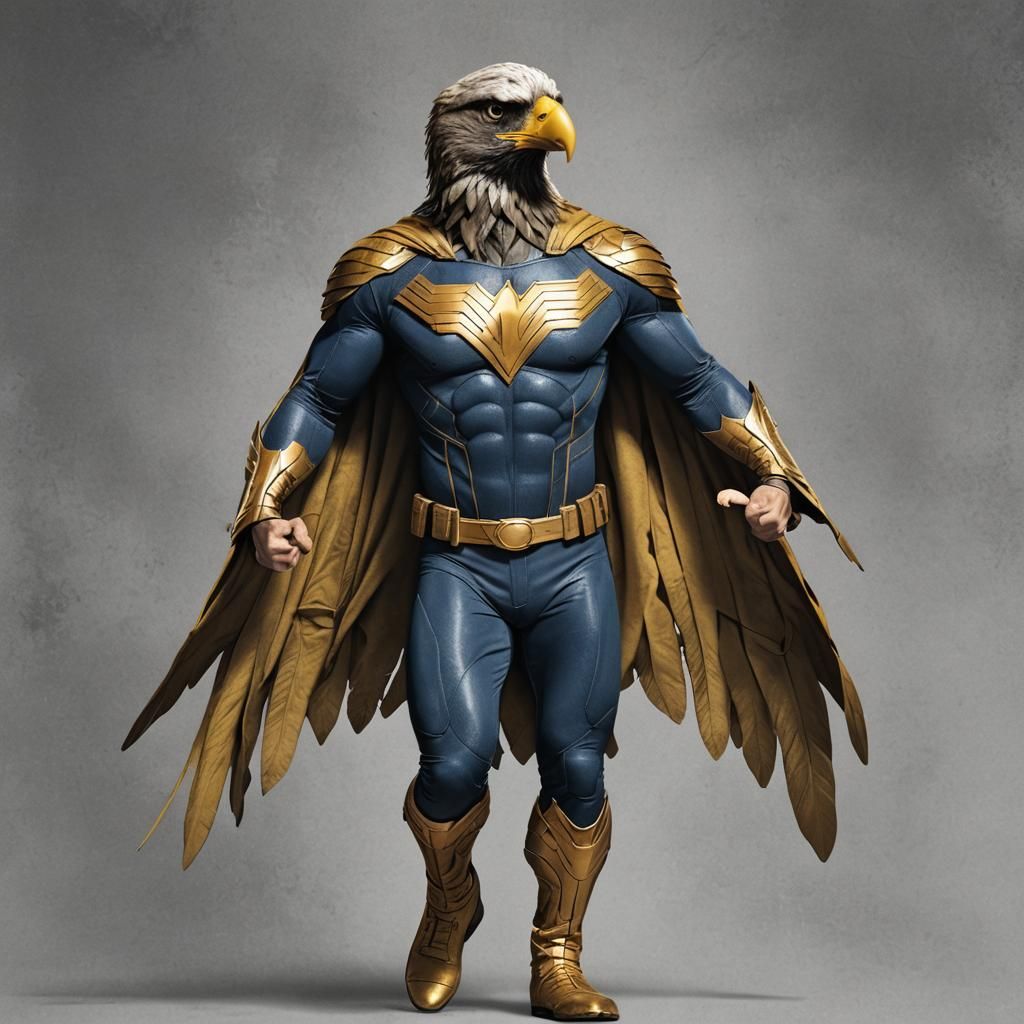 a human eagle in a superhero outfit