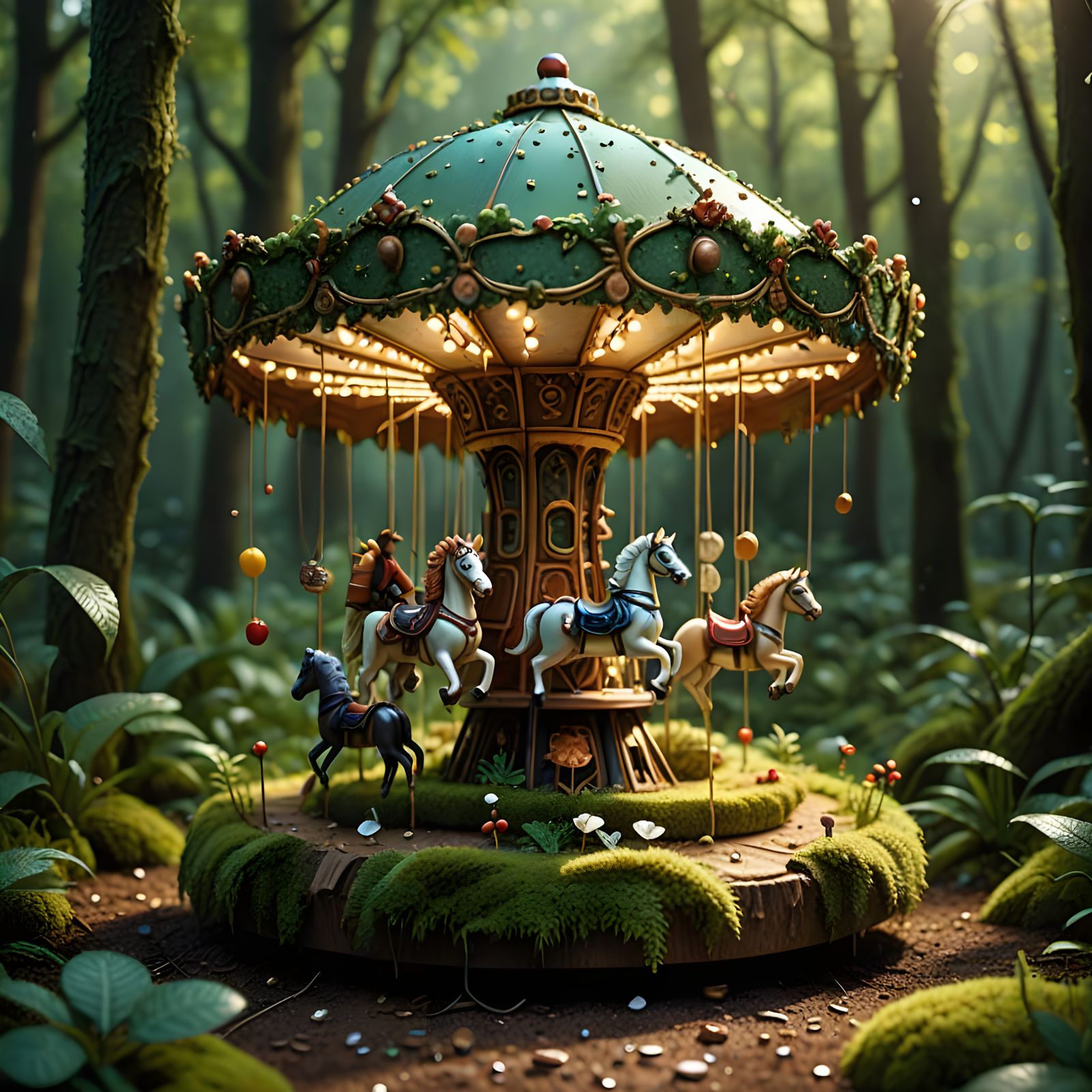 Ant Carousel Made of Treats in Lush Forest