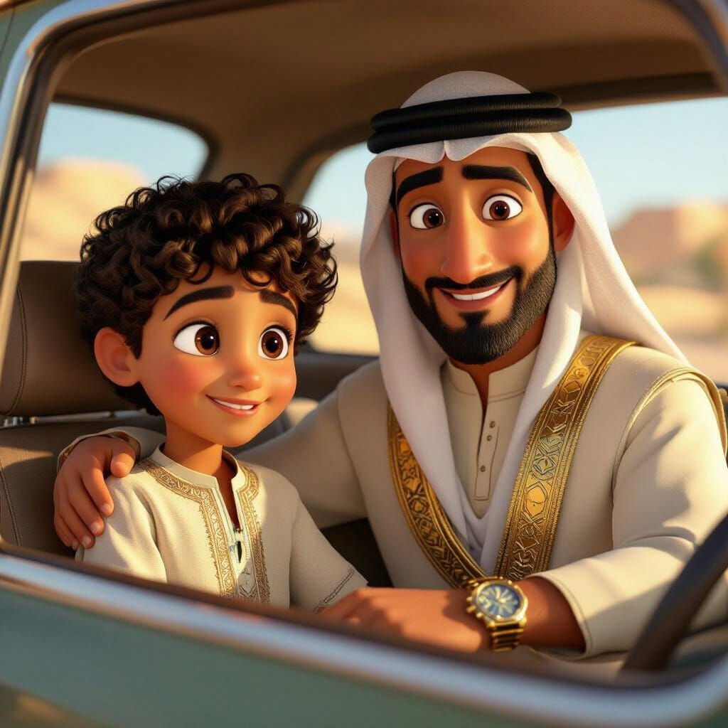 Pixar-Style Sinai Boy in Car Scene
