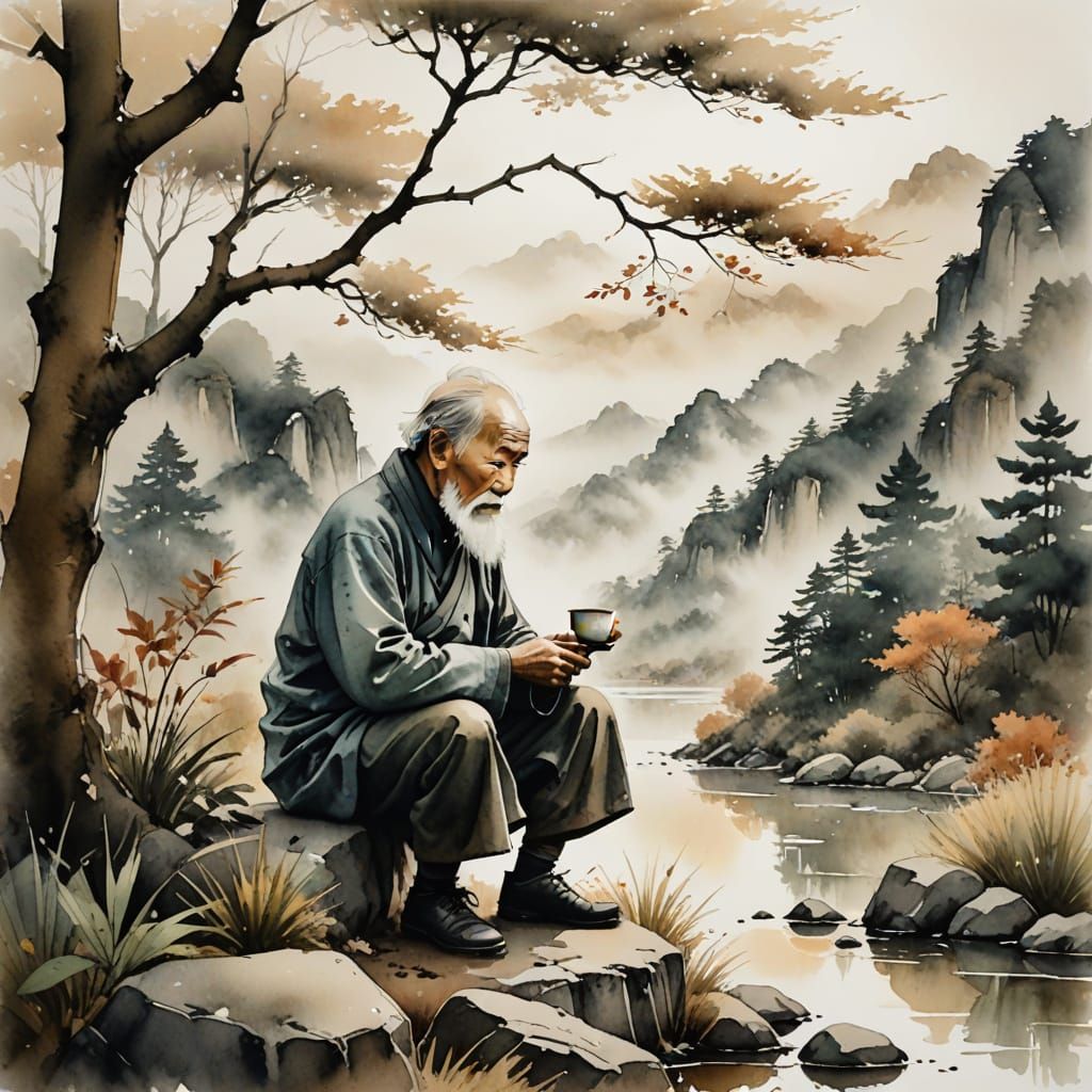 Wise Eastern Sage in Serene Nature