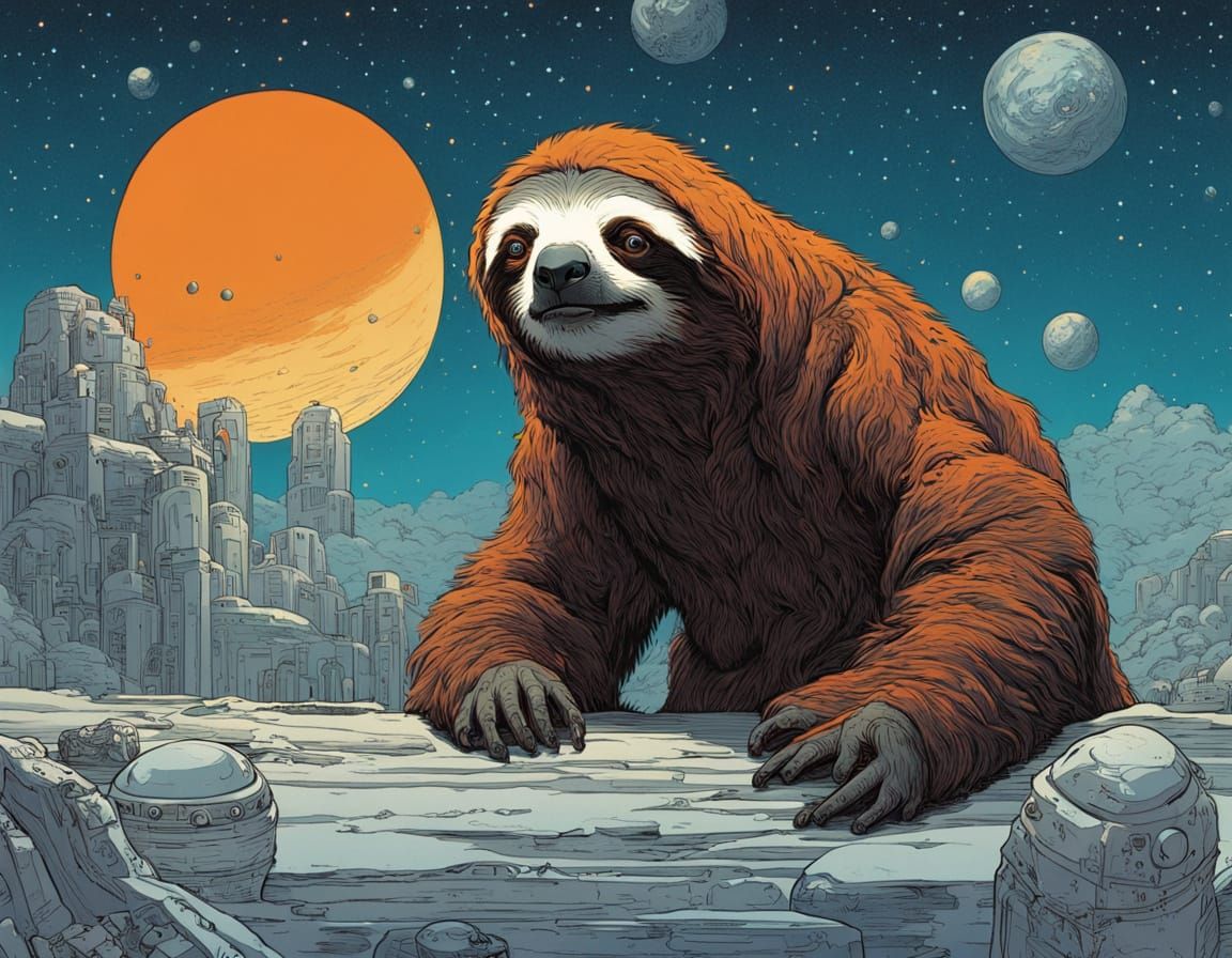 Colossal Mechanical Baby Sloth in Dieselpunk Style