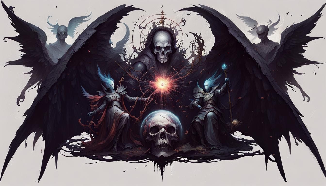 Angels and Demons War in Rococo Horror Style