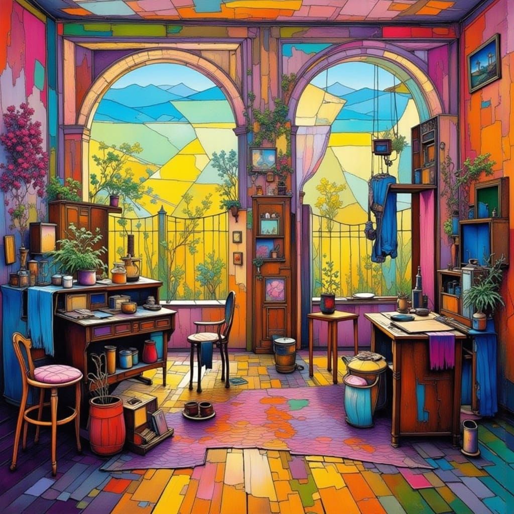 Painterly Art Studio Scene with Dreamy Lighting