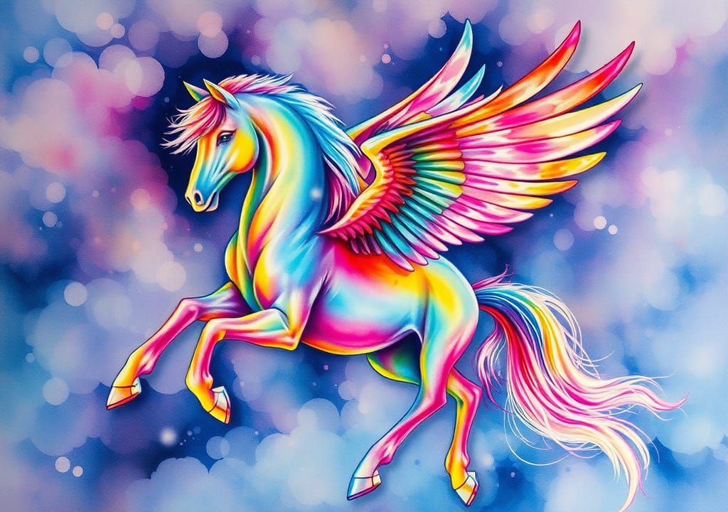Iridescent Pegasus in Dreamy Watercolor Style